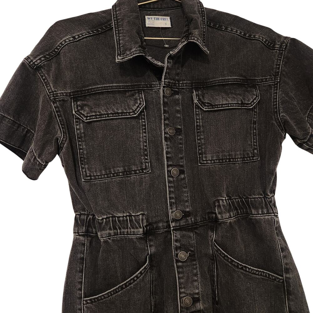 Free People Marci Cotton Cuffed black Shortalls size small - Picture 6 of 9